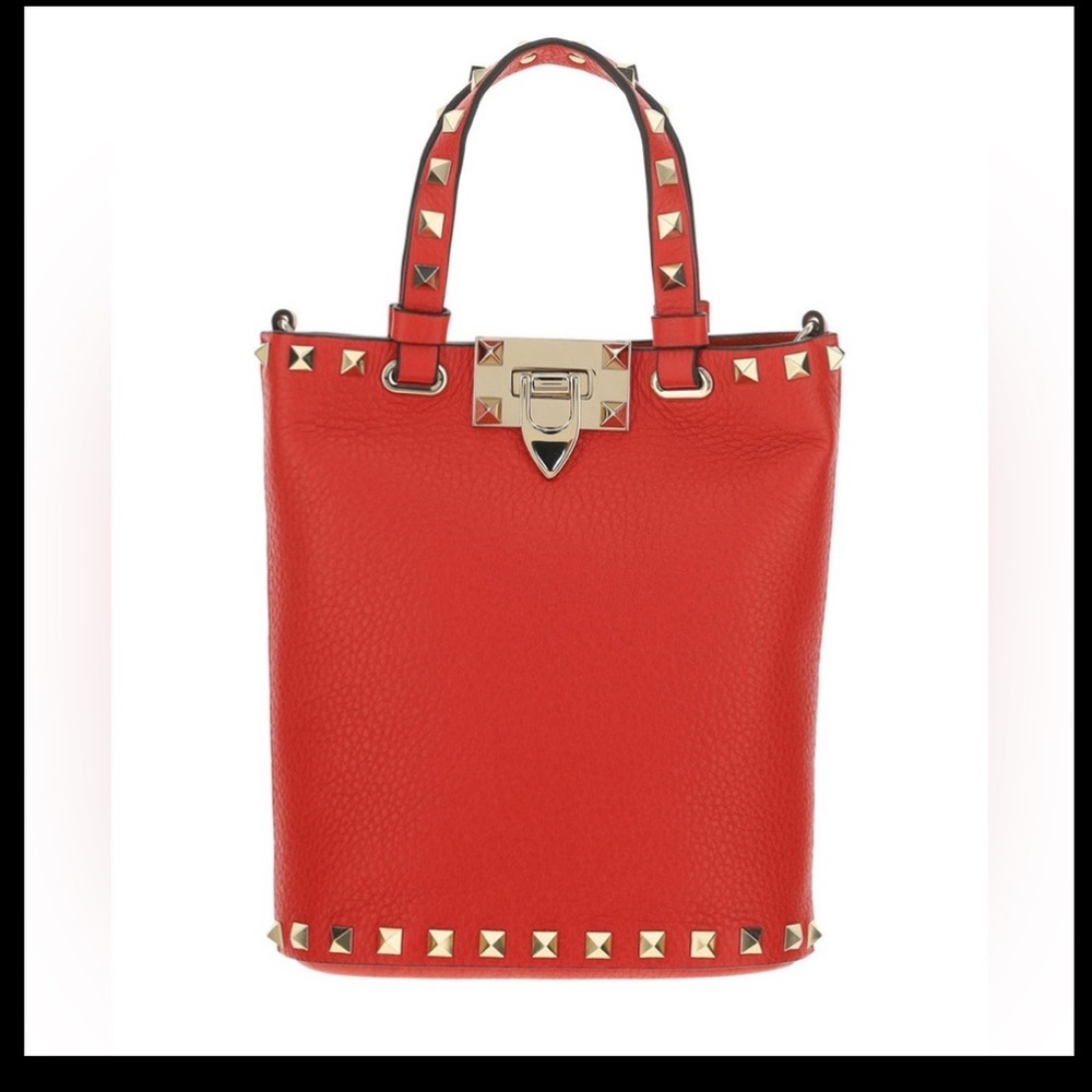 ROCKSTUD GRAINY CALFSKIN POUCH - RED. Never used. Bucket Bag NWOT